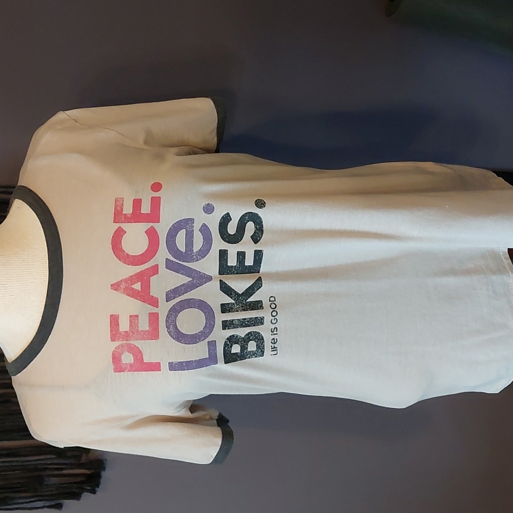 Life Is Good Peace Love Bikes Ringer Tee M